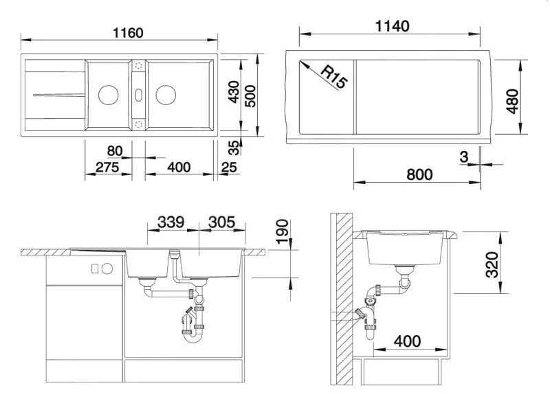 Blanco Metra 8 - Silgranit Spoelbak, 1160x500 Mm, Antraciet 513071 4 Blanco Metra 8 - Silgranit Spoelbak, 1160x500 Mm, Antraciet 513071 - Afbeelding 2