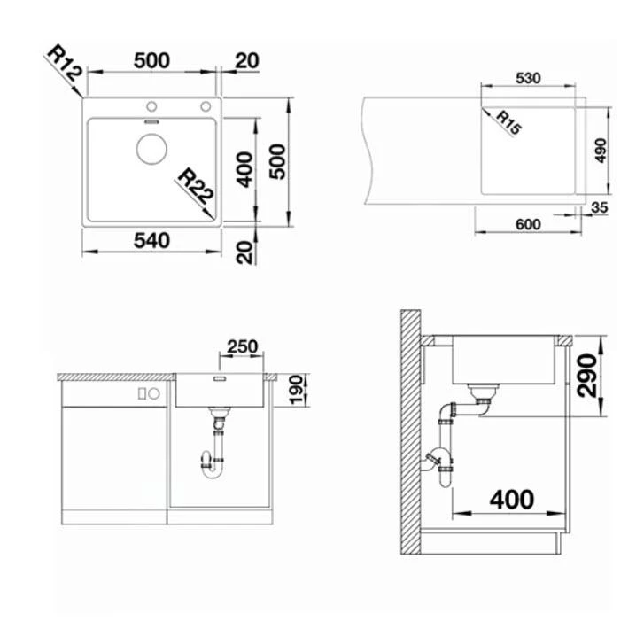 Blanco Andano 500 - Spoelbak, 540x500 Mm, InFino, Rvs 525245 4 Blanco Andano 500 - Spoelbak, 540x500 Mm, InFino, Rvs 525245 - Afbeelding 2