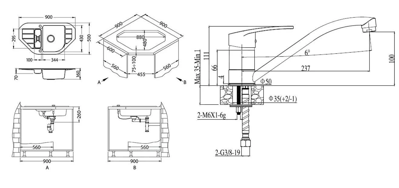 Alveus Sets - Set Spoelbak Niagara 60 En Keukenkraan Nina, Beige SETA154 4 Alveus Sets - Set Spoelbak Niagara 60 En Keukenkraan Nina, Beige SETA154 - Afbeelding 2