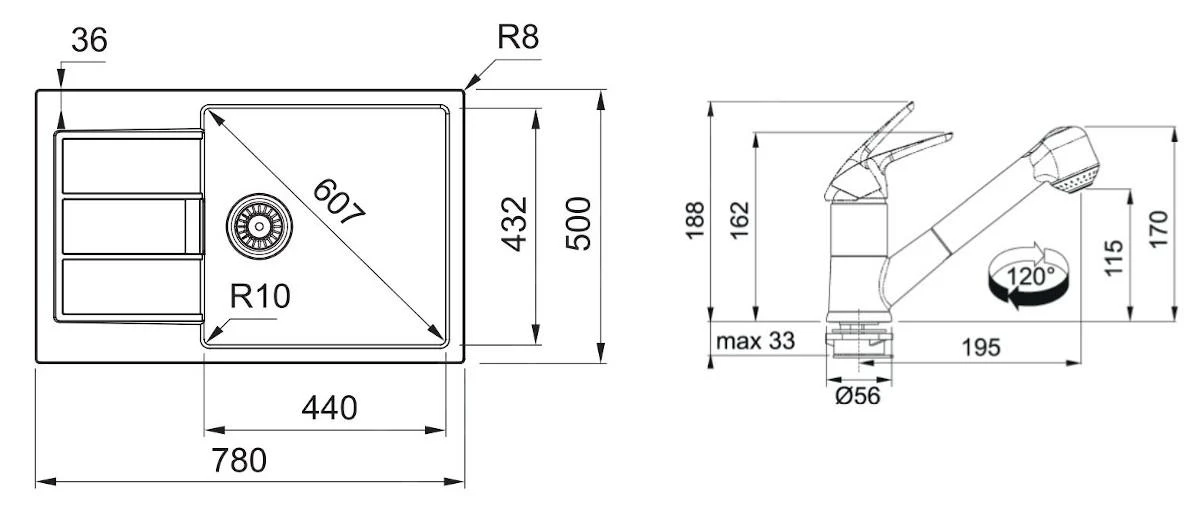 Franke Sets - Set T89, Tectonite Spoelbak S2D 611-78 XL En Keukenkraan FN 0642.031 ECO, Zwart/chroom 143.0618.747 4 Franke Sets - Set T89, Tectonite Spoelbak S2D 611-78 XL En Keukenkraan FN 0642.031 ECO, Zwart/chroom 143.0618.747 - Afbeelding 2