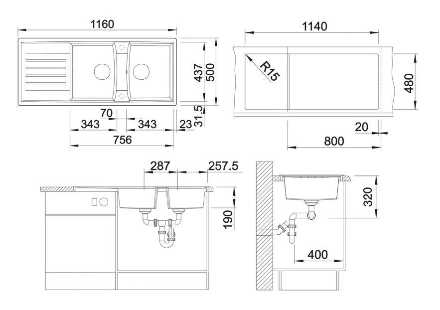 Blanco Lexa 8 - Silgranit Spoelbak, 1160x500 Mm, InFino, Antraciet 524980 4 Blanco Lexa 8 - Silgranit Spoelbak, 1160x500 Mm, InFino, Antraciet 524980 - Afbeelding 2