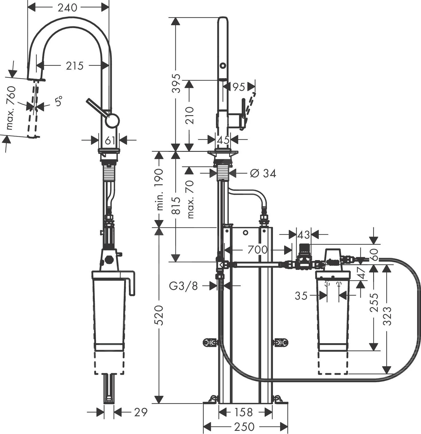 Hansgrohe Aqittura M91 - Keukenmengkraan Met Uittrekbare Uitloop En Filterfunctie, SBox, Mat Zwart 76800670 4 Hansgrohe Aqittura M91 - Keukenmengkraan Met Uittrekbare Uitloop En Filterfunctie, SBox, Mat Zwart 76800670 - Afbeelding 2